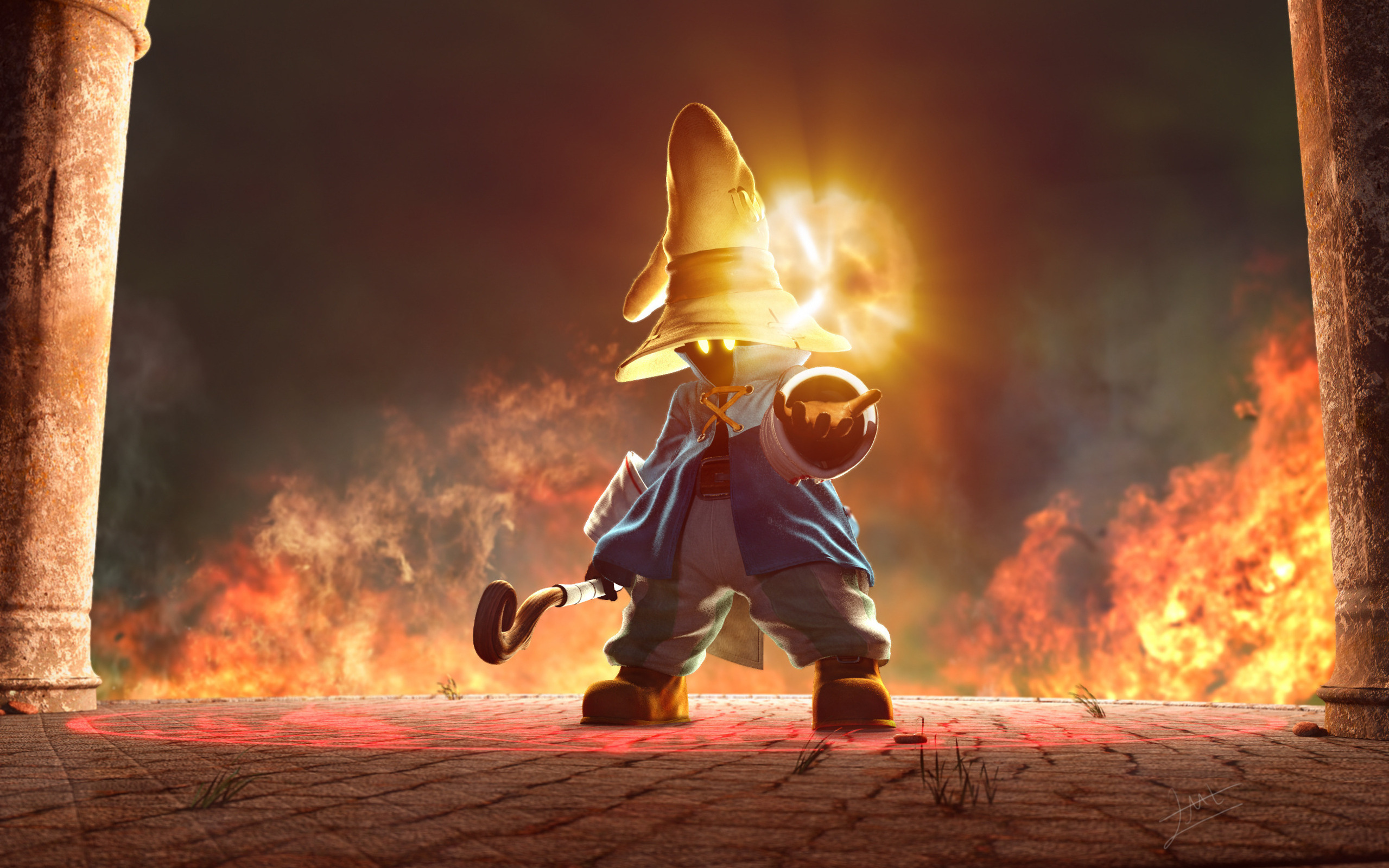3d обои Vivi из Final Fantasy IX-волшебник с посохом творит магию  магия # 52035
