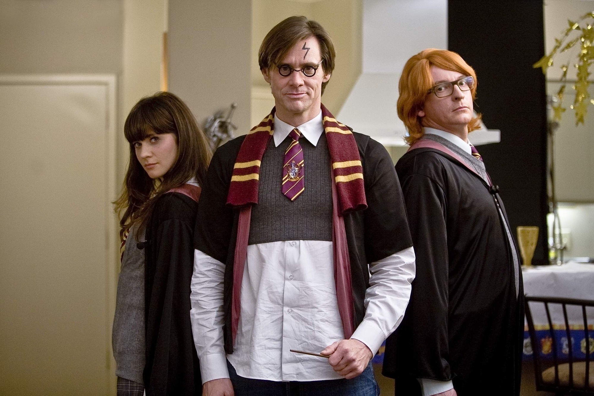 3d обои Джим Керрри в форме Хогвартса в роли Гарри Поттера из фильма «Всегда говори «да» / Yes man»,  магия # 52034