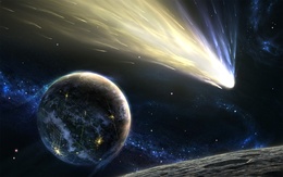 3d обои Астероид летит через космос  космос