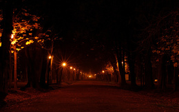 3d обои Аллея в ночном, осеннем парке  осень