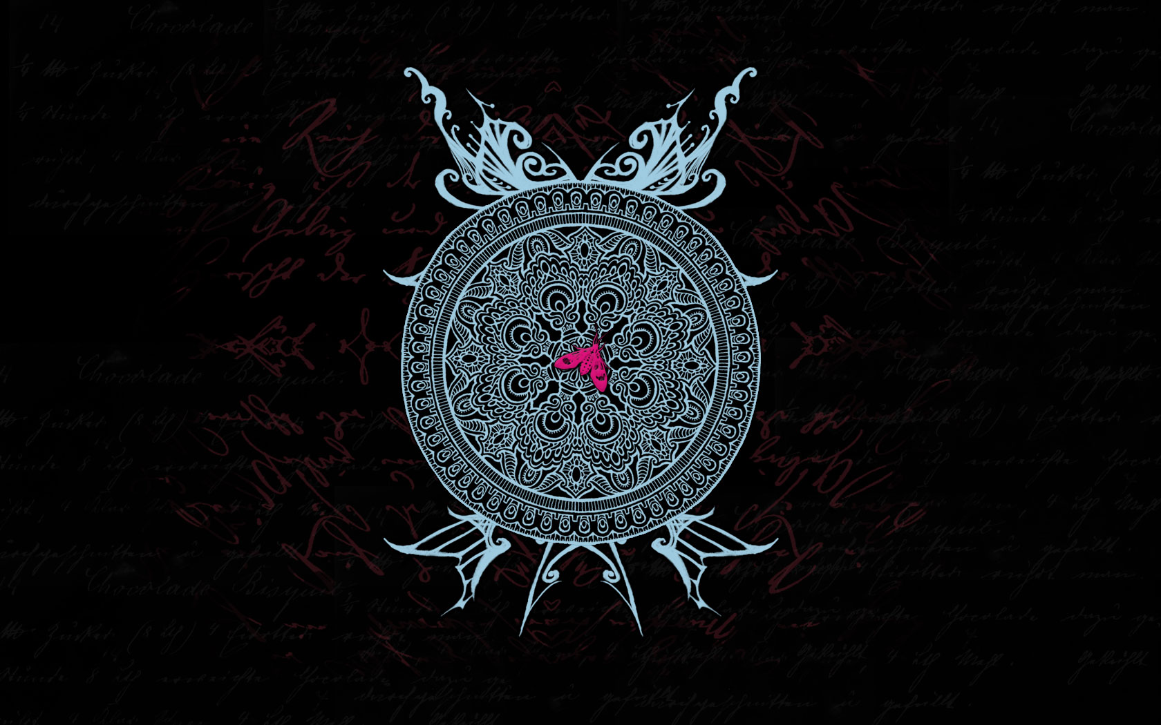 3d обои Таинственный знак - красный мотылёк на круглом орнаменте...  бабочки # 20774