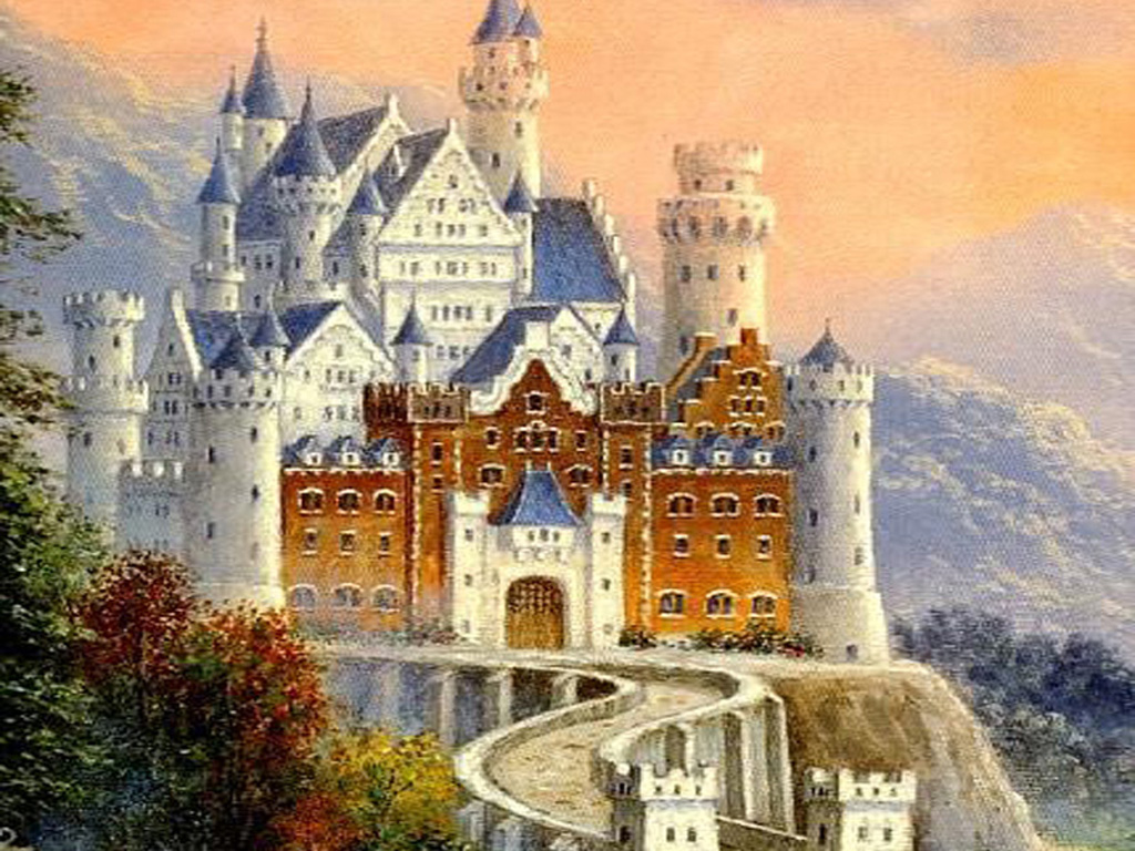 3d обои Картина на которой большой красивый замок в горах  1024х768 # 234
