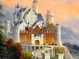3d обои Картина на которой большой красивый замок в горах  1024х768