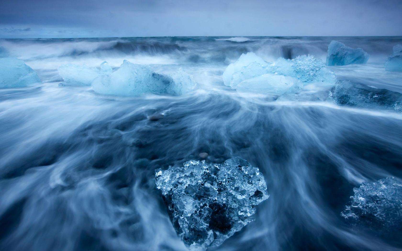 3d обои Холодное море с плавающими ледниками  зима # 40884