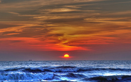 3d обои Красивое море на закате солнца  корабли