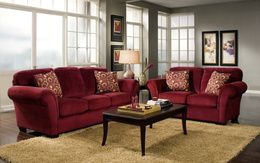3d обои Гостиная с красными диванчиками  цветы