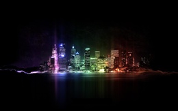 3d обои Разноцветные огни ночного города  город