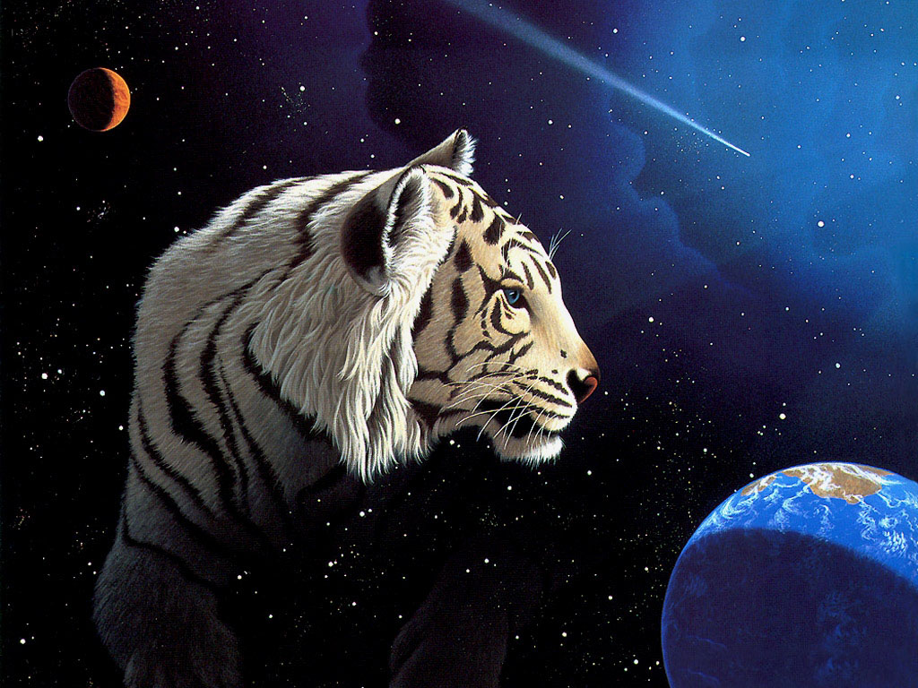 3d обои Космос, бенгальский тигр, планета Земля  космос # 45336