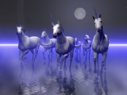 3d обои Табун единорогов несётся по водной глади в лунную ночь  лошади