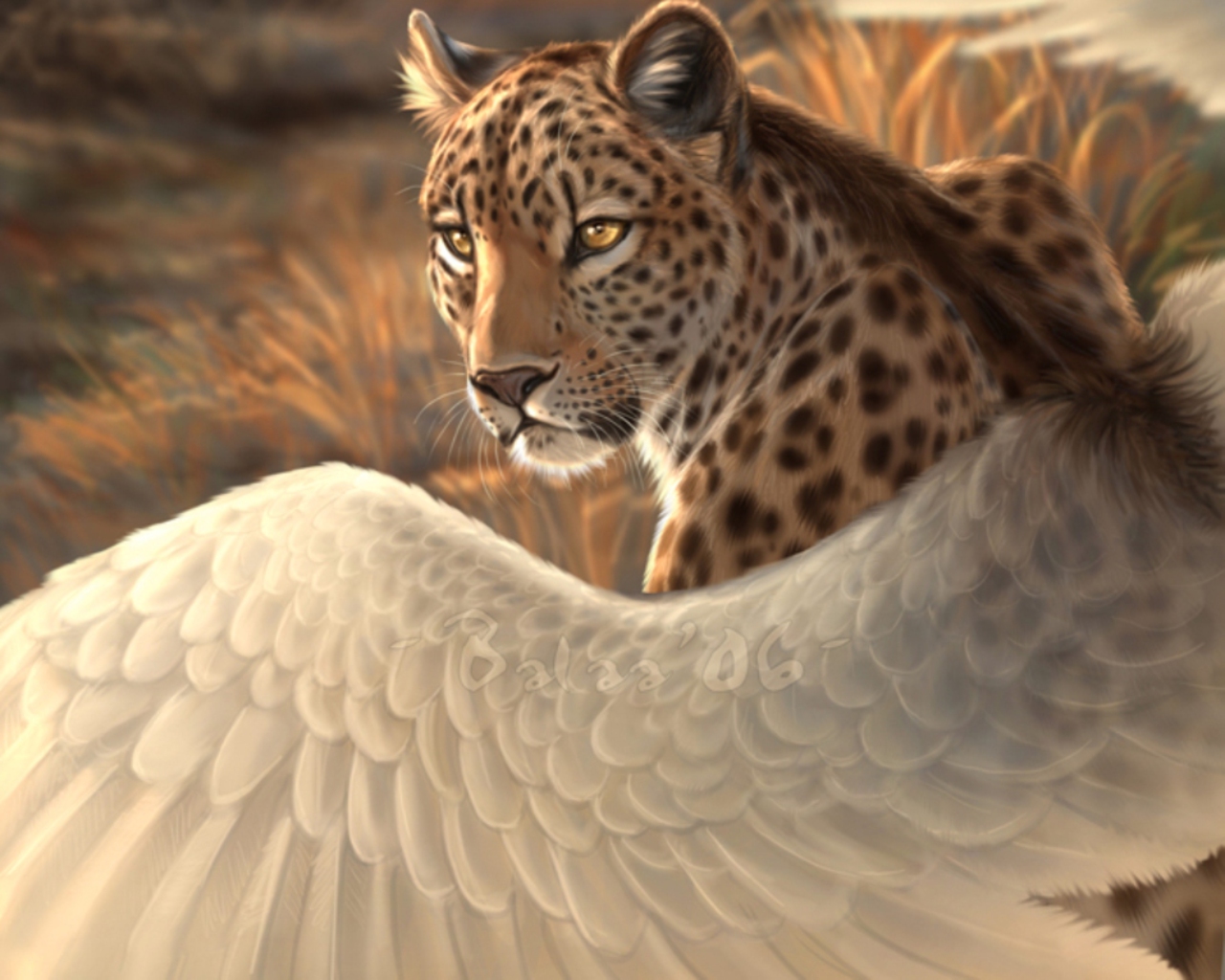 3d обои Леопард с крыльями  леопарды # 49173