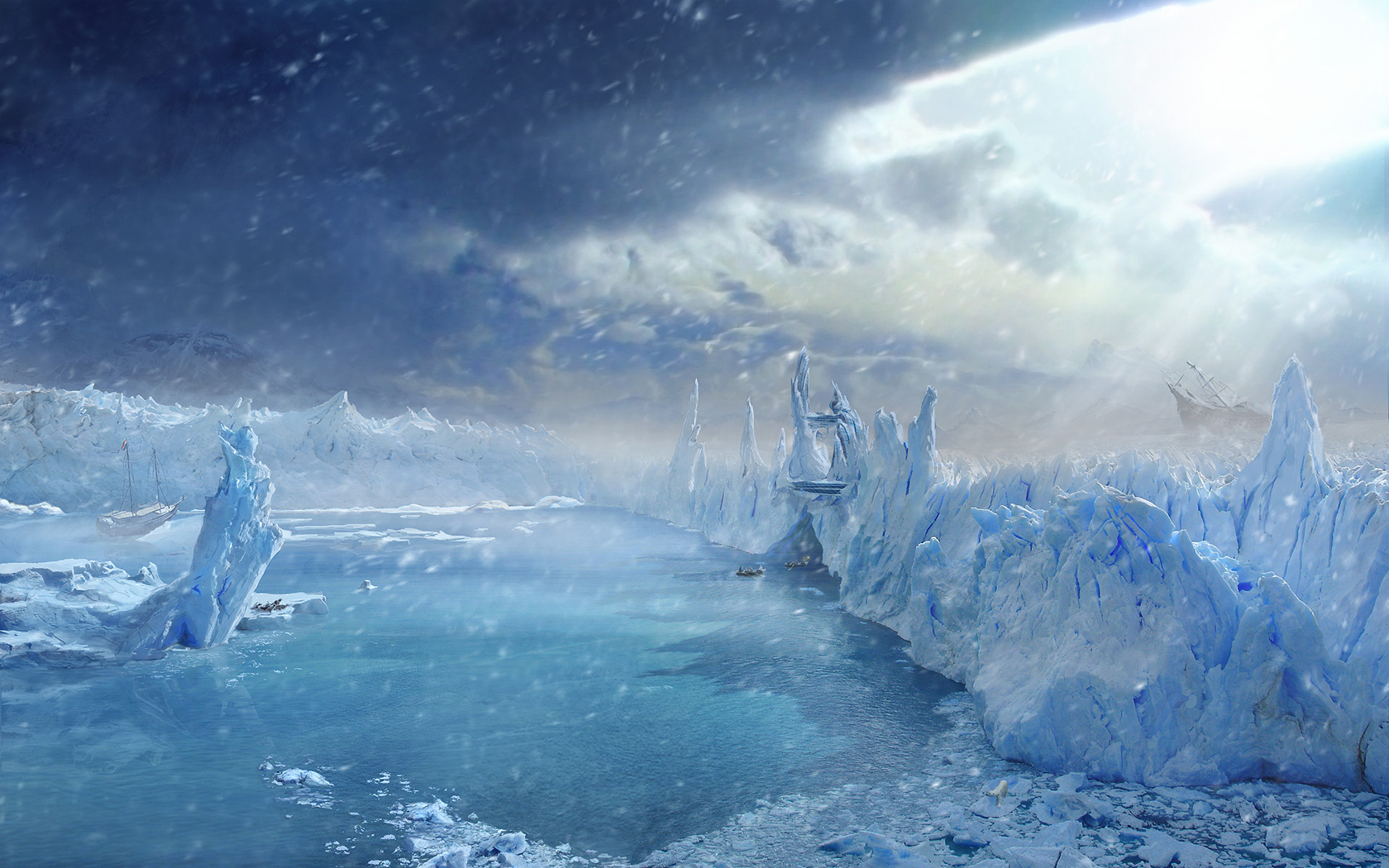 3d обои Вечная зима с огромными ледниками и потопленными кораблями  зима # 40875