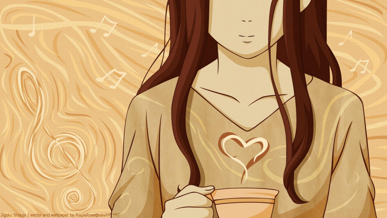 3d обои Девушка с чашкой кофе и паром в форме сердечка  сердечки # 79822