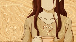 3d обои Девушка с чашкой кофе и паром в форме сердечка  1600х900