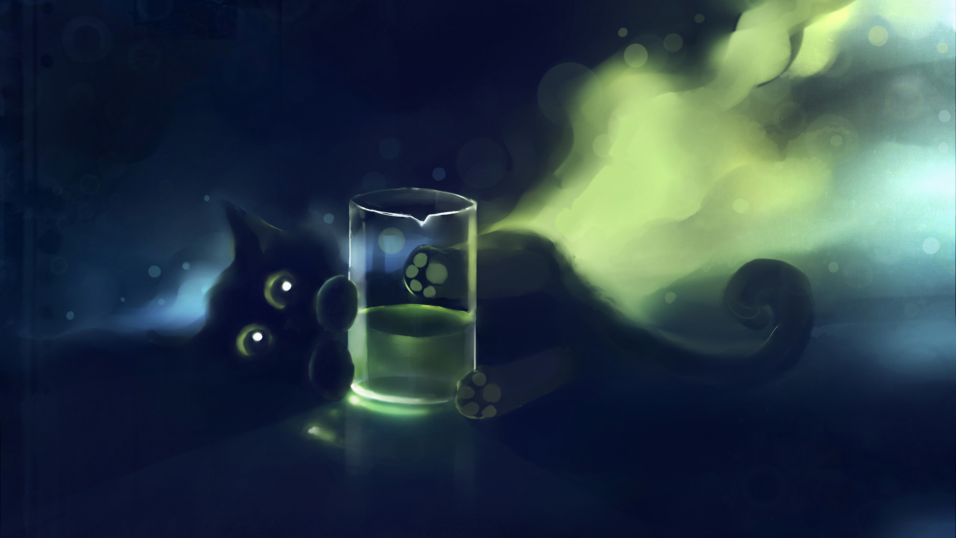 3d обои Котенок играет со стаканом наполненным водой  кошки # 45822