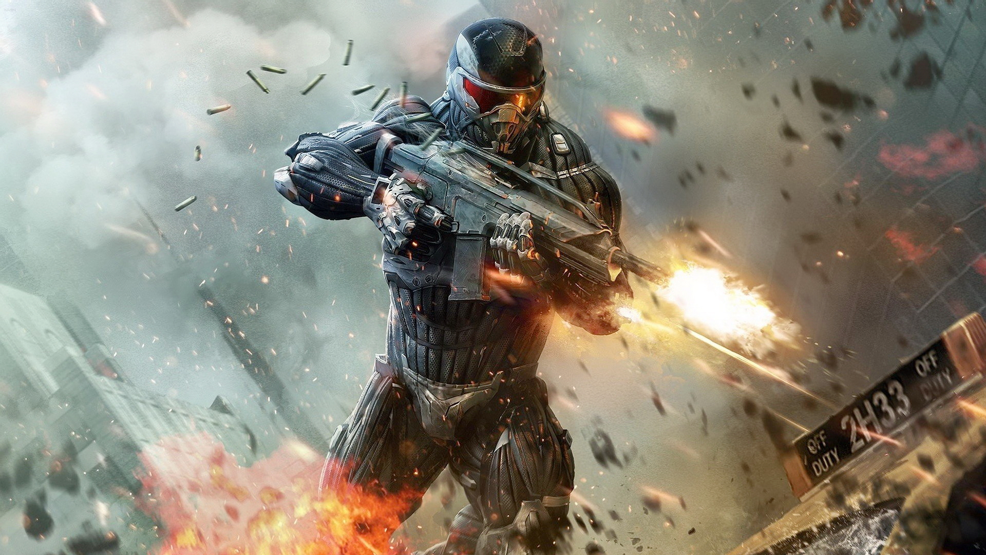3d обои Воин будущего стреляет из автомата для игры «Crysis 2» (off duty 2h33)  фантастика # 83427