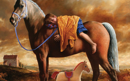3d обои Ребенок спит на большой лошади  лошади