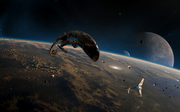 3d обои Корабль инопланетян на фоне неизвестной системы планет  фантастика