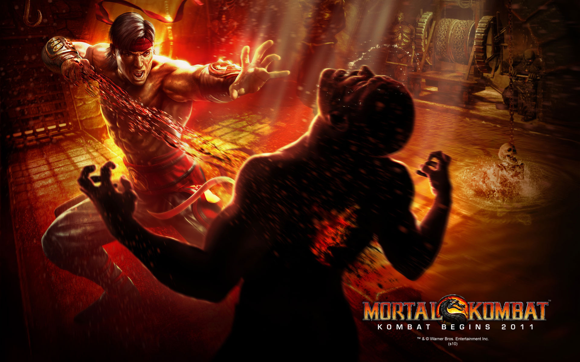 3d обои Фанарт Смертельной битвы, Лю Кен высасывает жизнь из монстра  (Mortal Kombat kombat begins 2011 Warner Bros. Entertainment Inc.)  игры # 41692