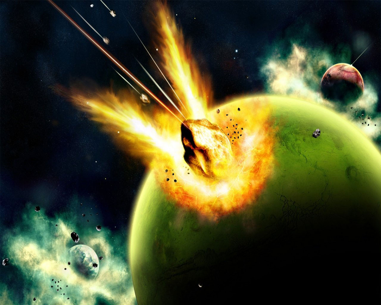 3d обои падение метеорита  космос # 45315