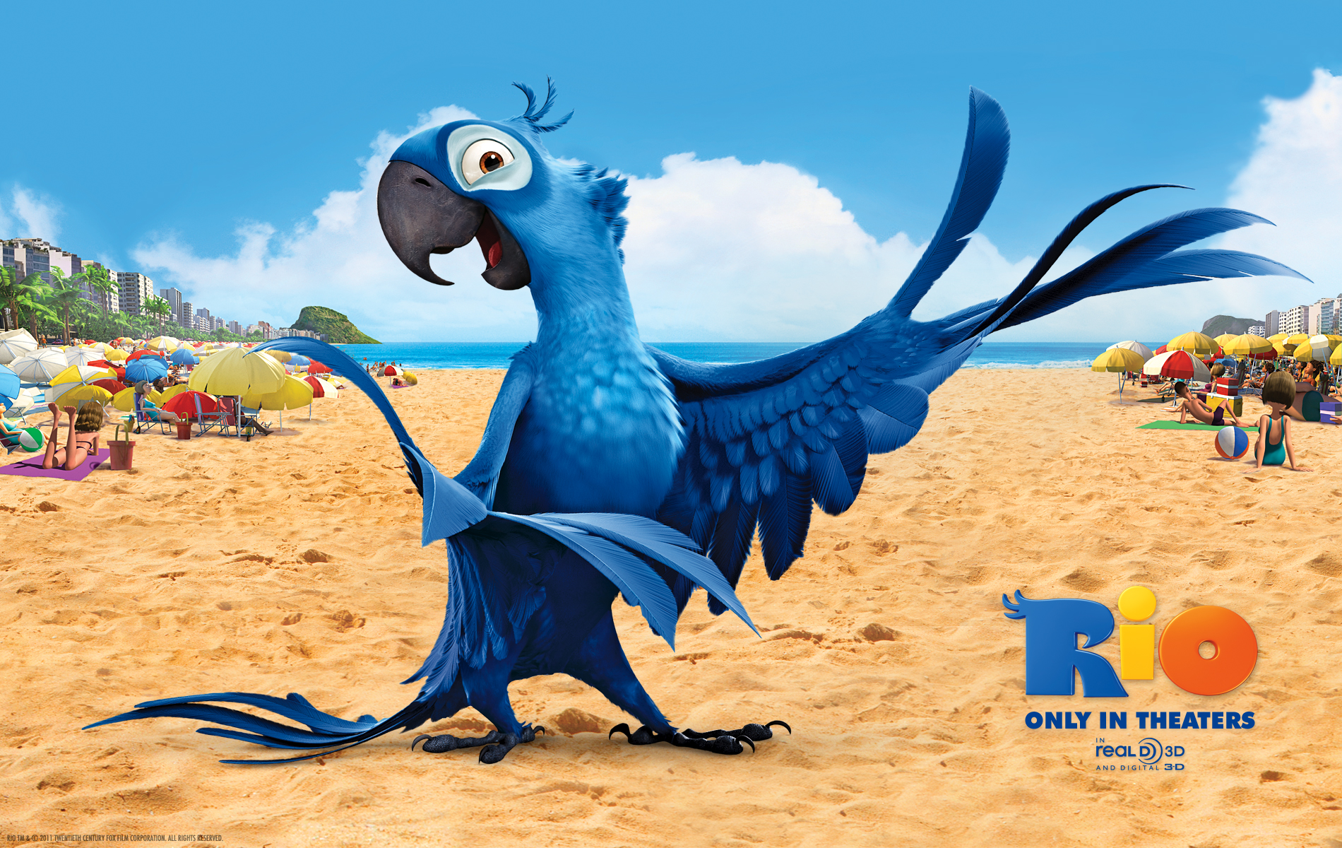 3d обои Попугай Рио на пляже (Rio only in theaters)  мультики # 59555