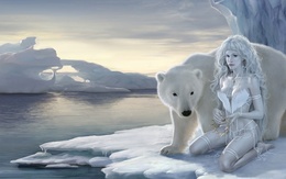 3d обои Царевна  льдов и белый медведь  медведи