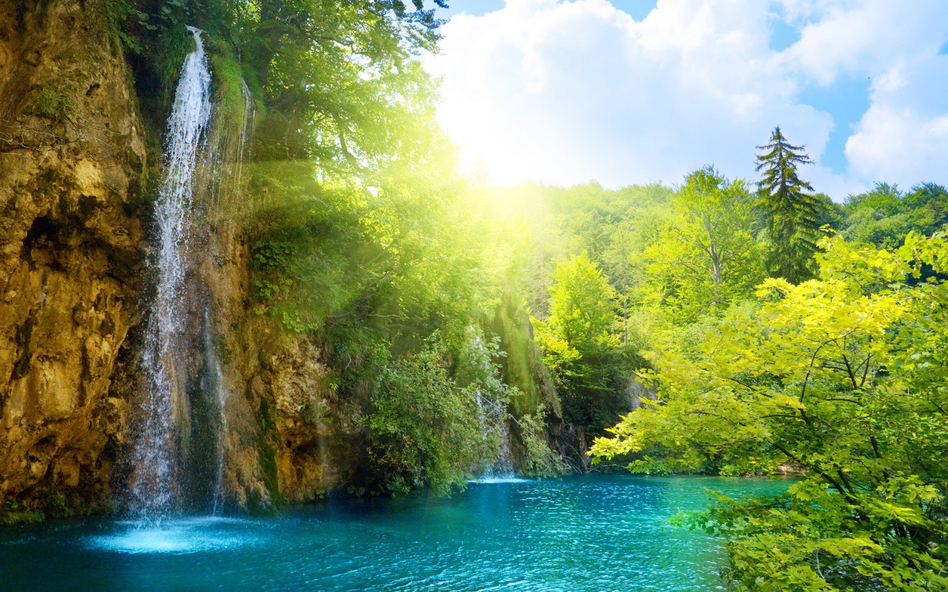 3d обои Райская природа с красивым водопадом  ретушь # 76521