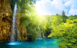 3d обои Райская природа с красивым водопадом  ретушь