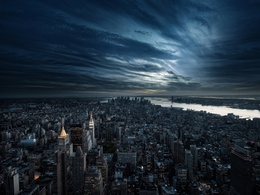 3d обои Ночной Нью-Йорк, Манхеттен с высоты птичьего полета  ночь