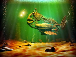 3d обои Железная рыба под водой в стиле стимпанк  3d графика