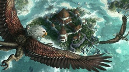 3d обои Всадники на орлах летят на остров  фэнтези