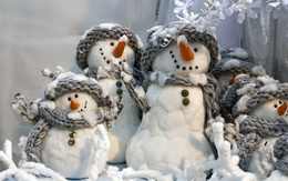 3d обои Снеговики в вязанных шапочках  новый год