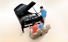 3d обои Дети играют на рояле сделанном из автомобиля Toyota VVT-1  реклама