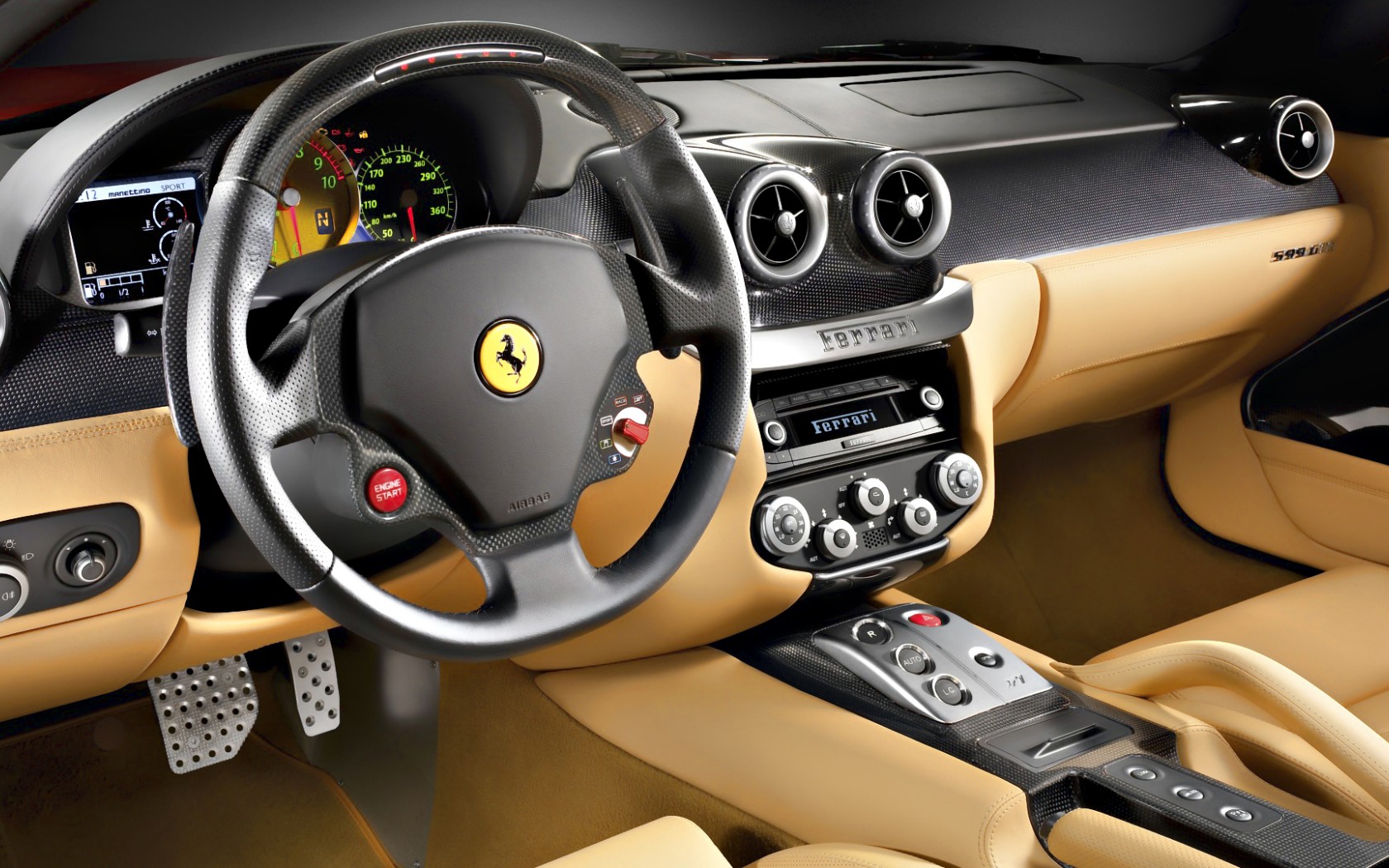 3d обои Уютный черно-бежевый салон Феррари / Ferrari  бренд # 21048