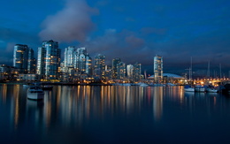 3d обои Ванкувер, Канада на берегу моря и стоянка яхт  ночь