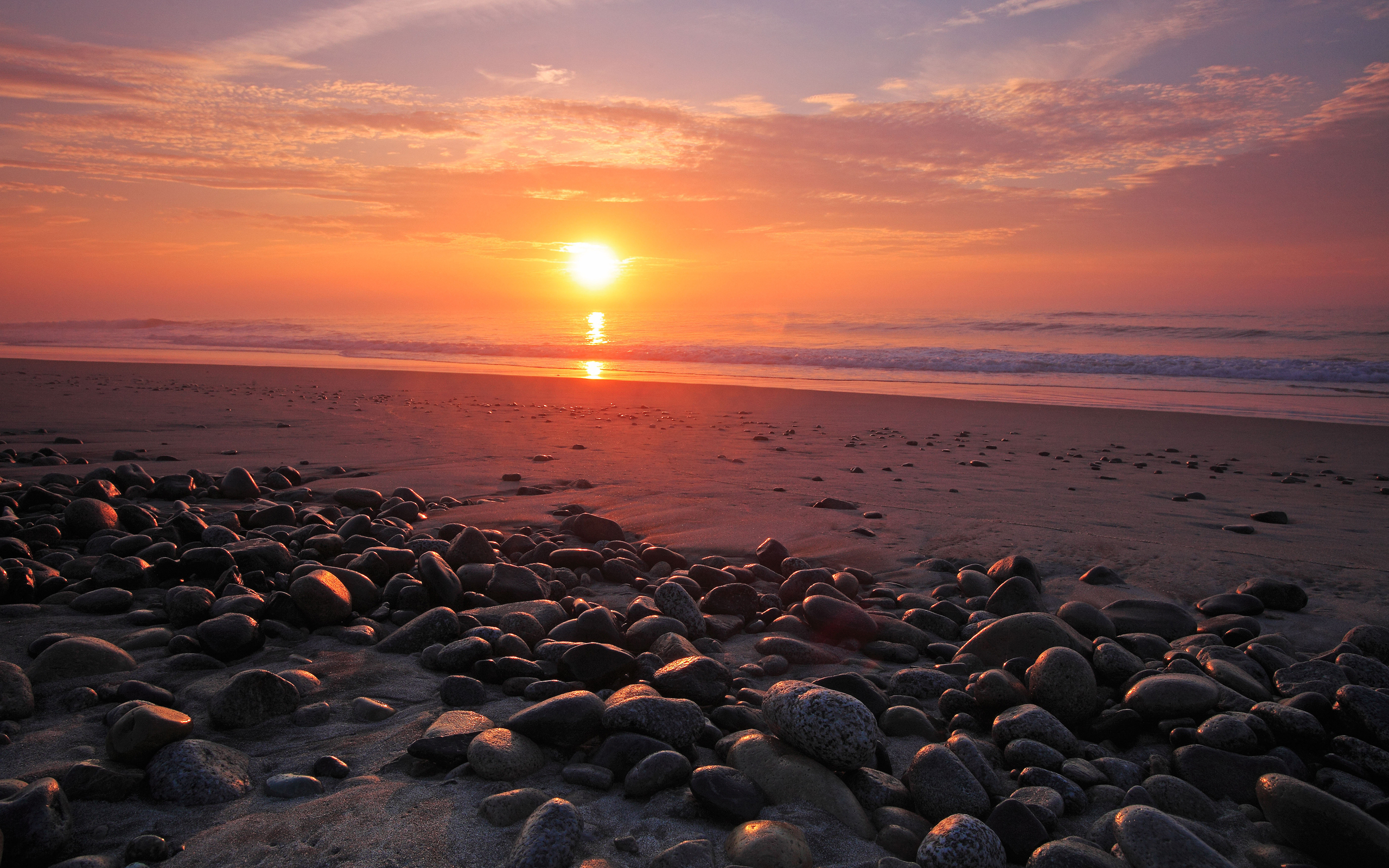 3d обои Галька и песчаный пляж на закате  солнце # 81705