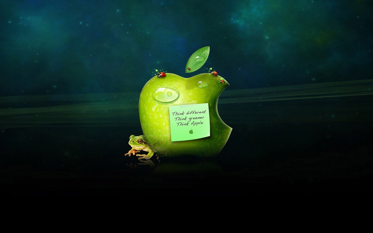 3d обои Лягушка и надкусанное яблоко (Think different Think greener Think Apple) Эмблема эпл  лягушки # 51958