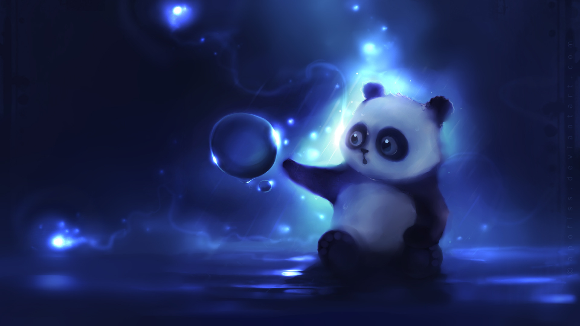 3d обои Панда под дождем пытается дотронуться до пузырька  милые # 54264