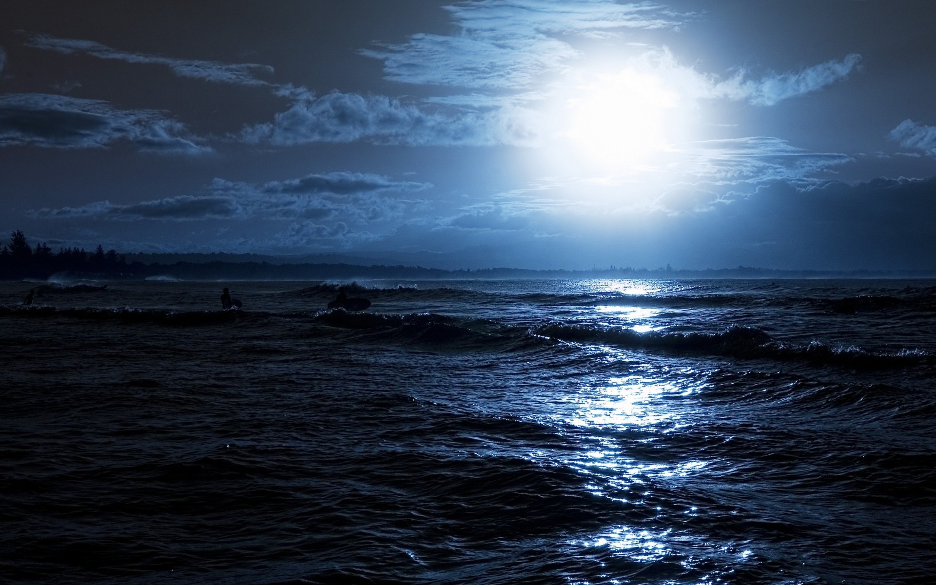 3d обои Ночь. Луна отражается в море  ночь # 67553
