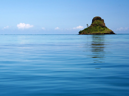 3d обои Необычный островок посреди моря  горы