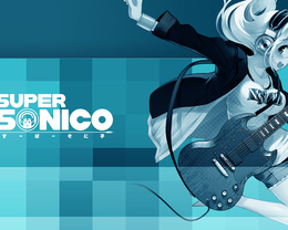 3d обои Аниме-девушка в наушниках и с гитарой (Super sonico)  музыка