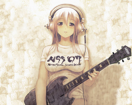3d обои Девушка аниме в наушниках с гитарой (NSS ON Nitrosuper sonic 2009)  техника