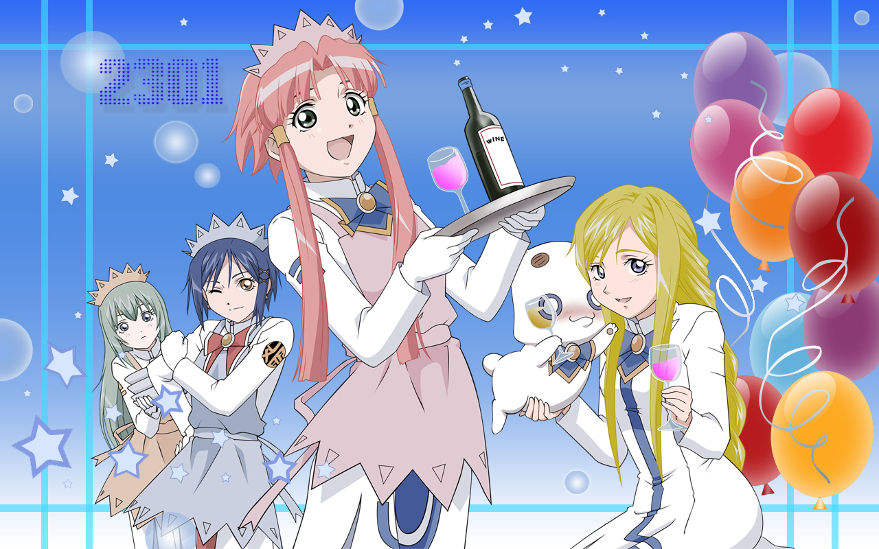 3d обои Алиса, Айко, Акари и Алиссия, фанарт по аниме Ария (2301)  воздушные шары # 23295