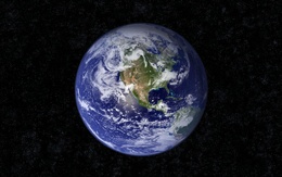3d обои Планета Земля среди множества маленьких звездочек  1680х1050