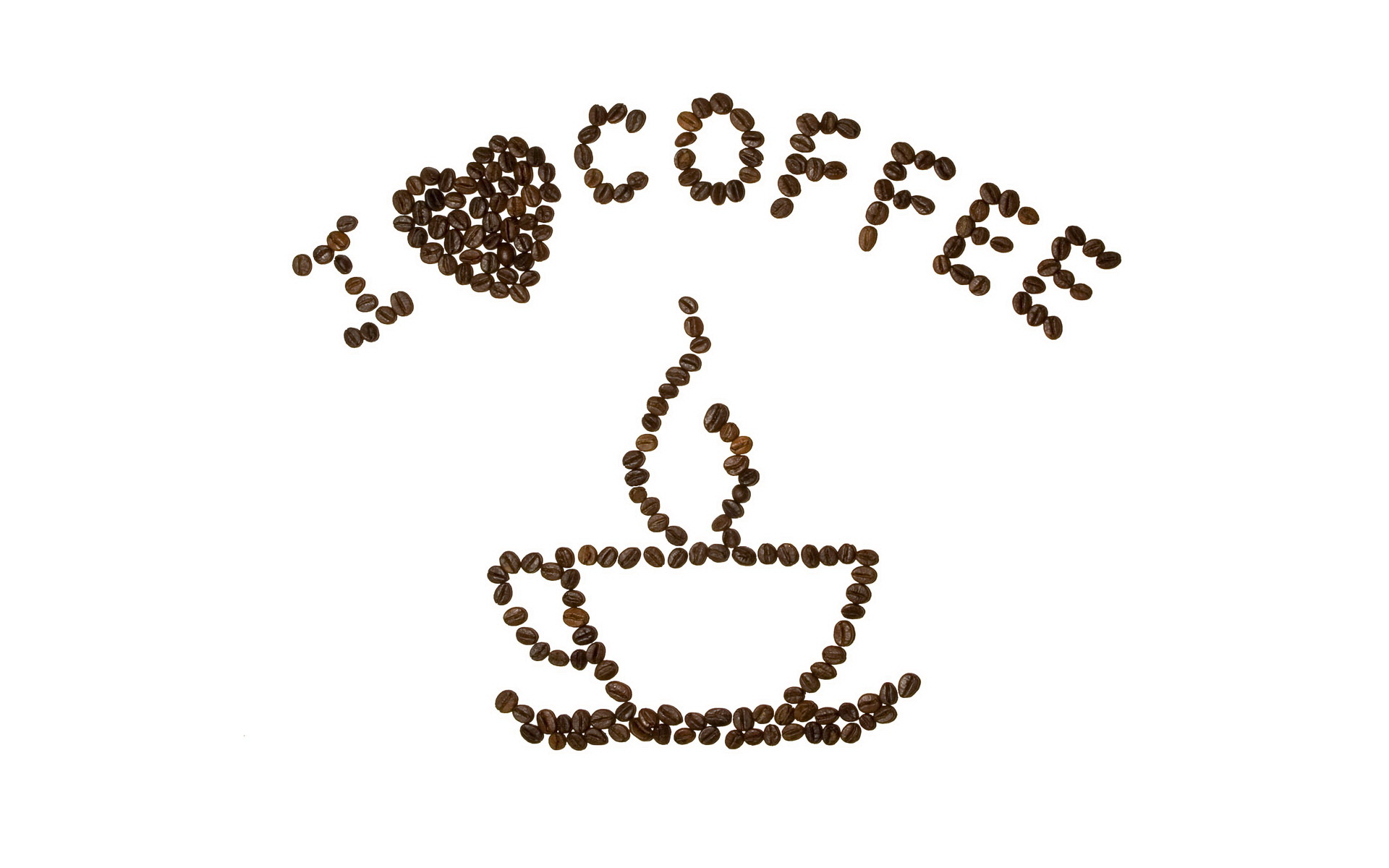 3d обои Надпись из зерен с любовью к кофе (I love coffee)  сердечки # 79787