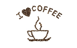 3d обои Надпись из зерен с любовью к кофе (I love coffee)  сердечки