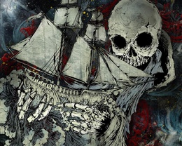 3d обои Смерть в образе скелета схватила корабль  1280х1024