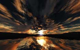 3d обои Красивый закат отражается в озере  солнце