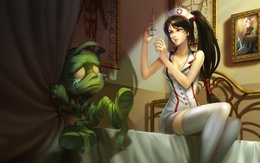 3d обои Сексуальная медсестра делает укол мумии (Akali, Amumu, Shen (league Of Legends))  медицина