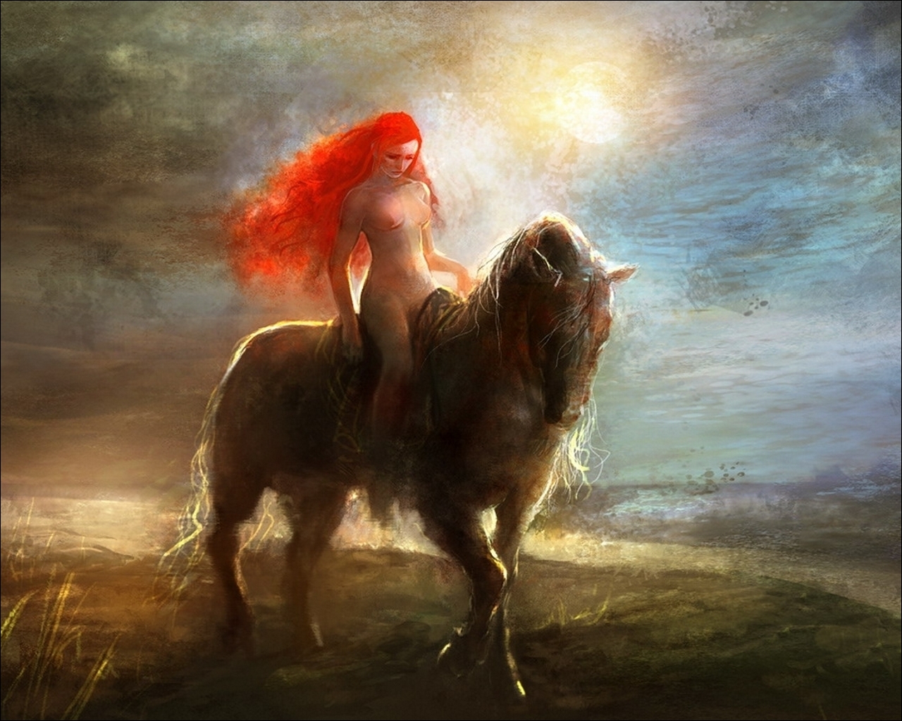 3d обои Картинка с голой красавицей на коне  лошади # 51252