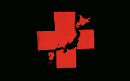 3d обои Красный крест поверх карты Японских островов  грустные